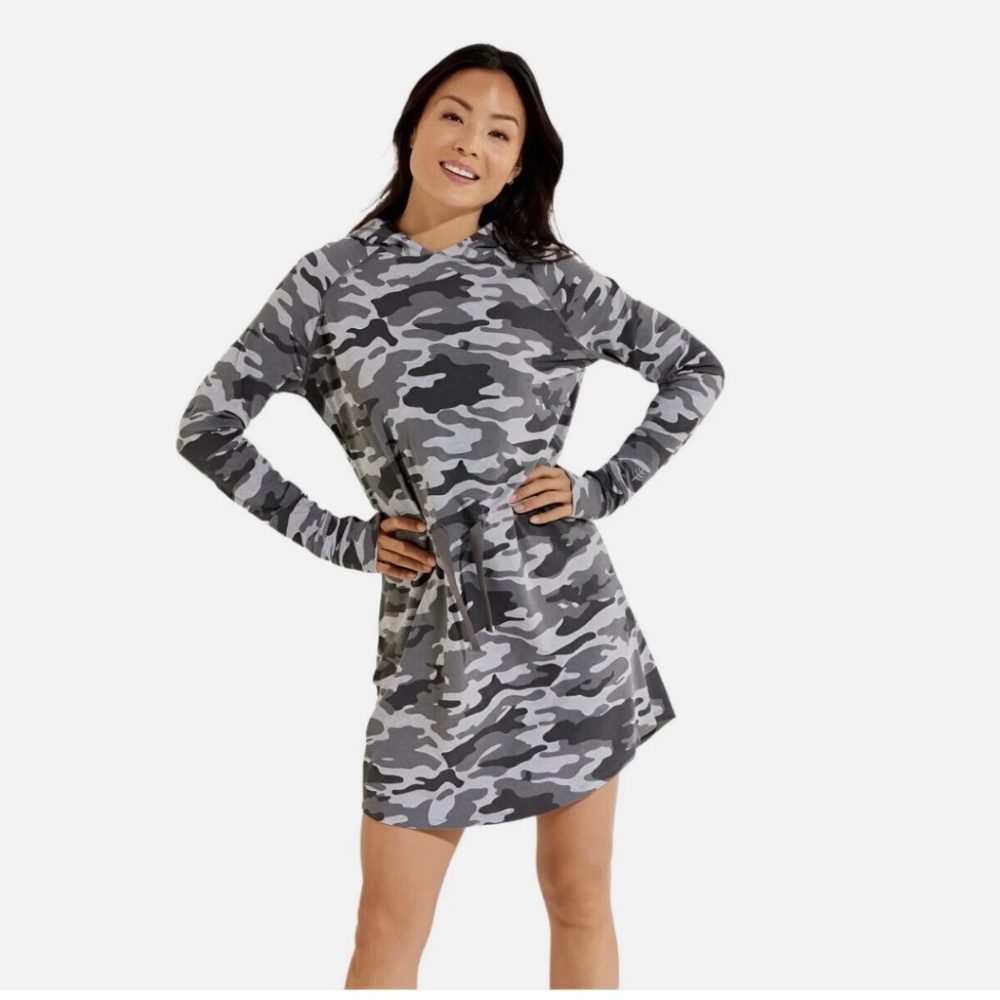 Coolibar UPF 50+ LumaLeo Hoodie Dress Gray Camo Organic Cotton Blend X-Large NWT